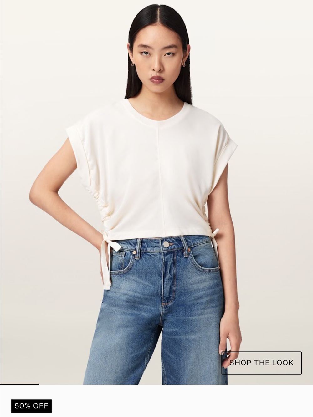 ALLSAINTS MIRA Cropped Satin Drawcord T-Shirt